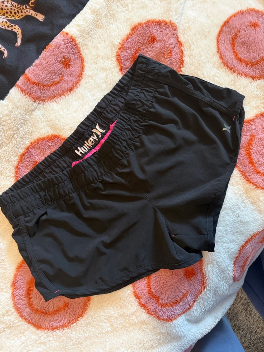 Hurley Black Athletic Shorts with Pink Trim Swim Water Resistant
